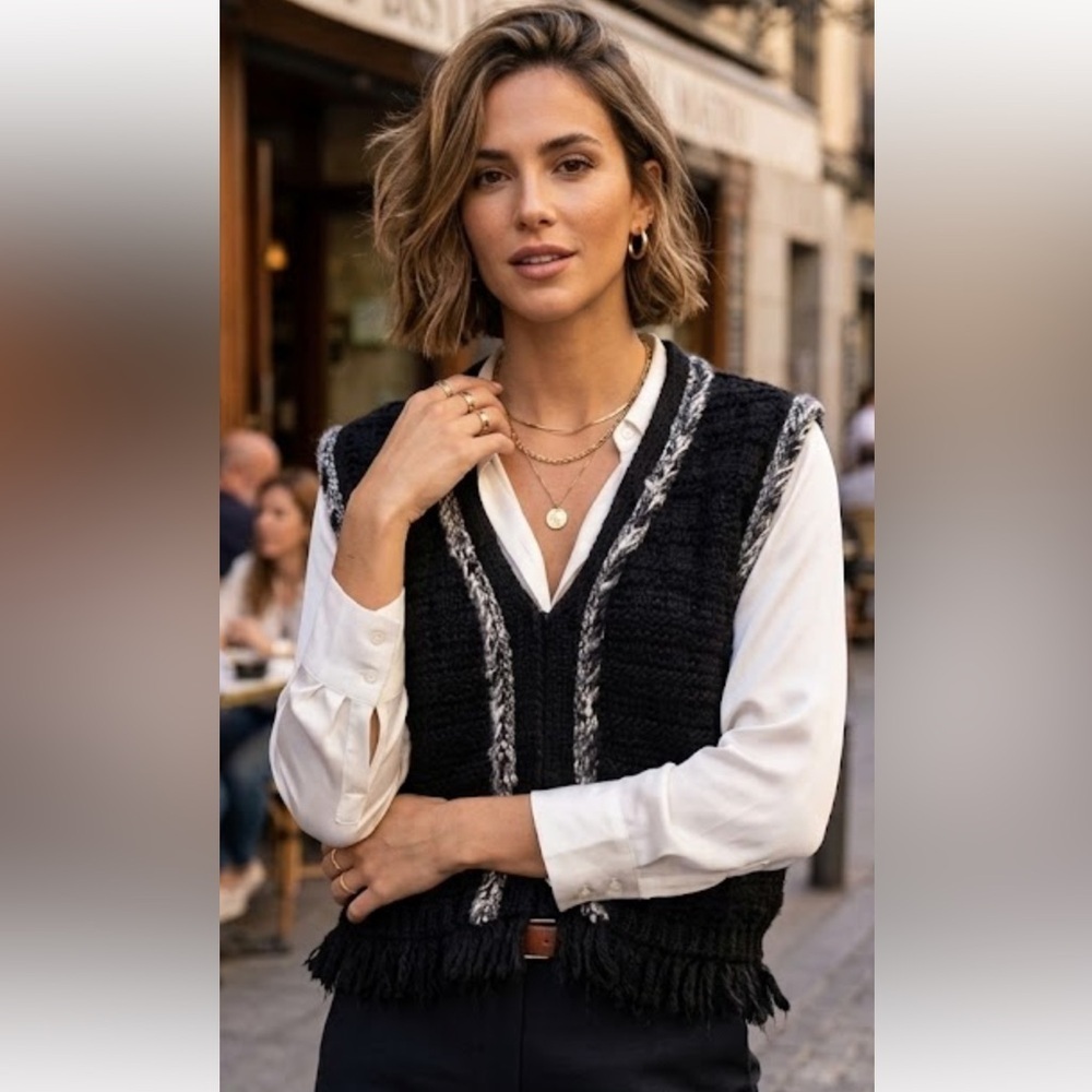Zara Black and Gray V-Neck Sweater Vest